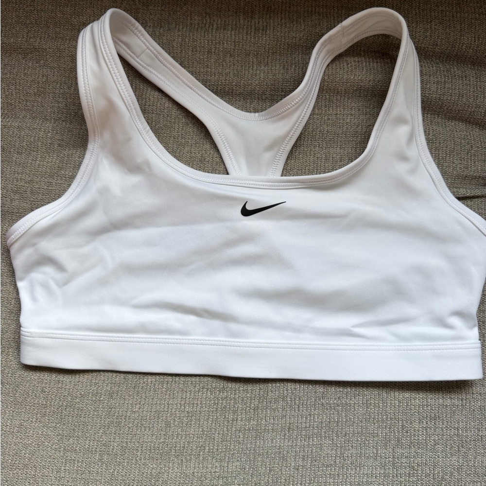 Nike White Racerback Sports Bra with Black Swoosh